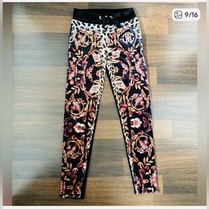 NWOT Robert Cavalli Cotton Licra Black Velvet Floral Legging Jogger Size S